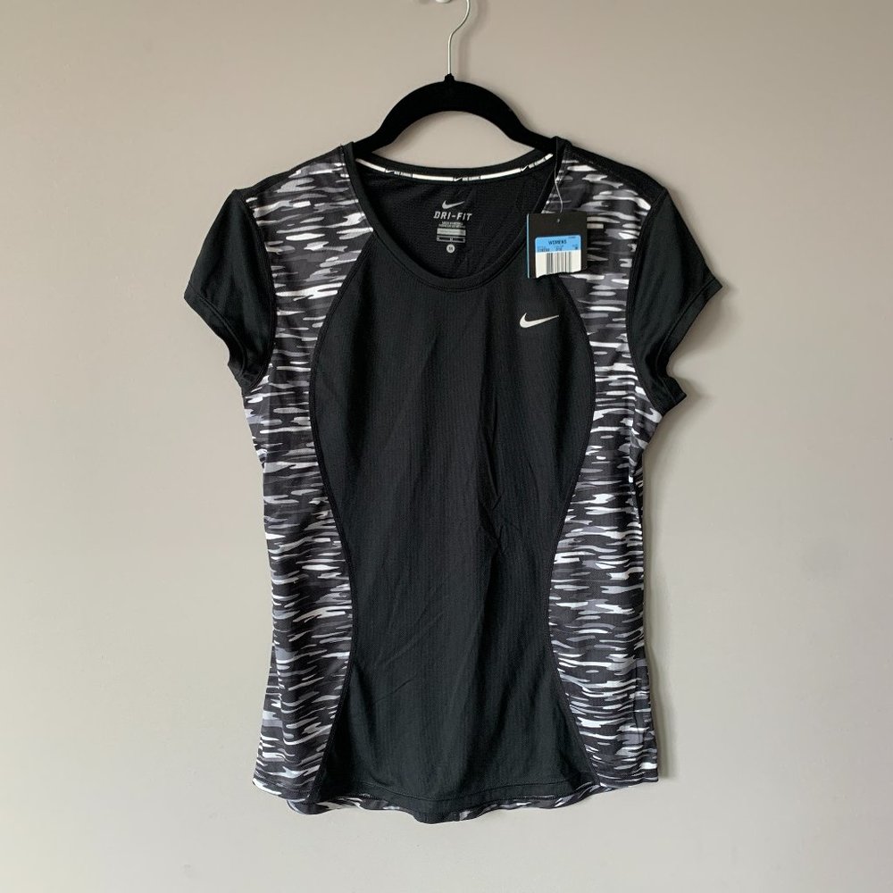 Nike Dri-Fit Tee - Black, White & Grey Pattern - Running Tee - Lightweight!